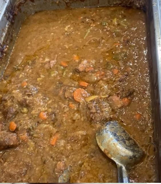 Collard greens, mac and cheese, and candied yams
