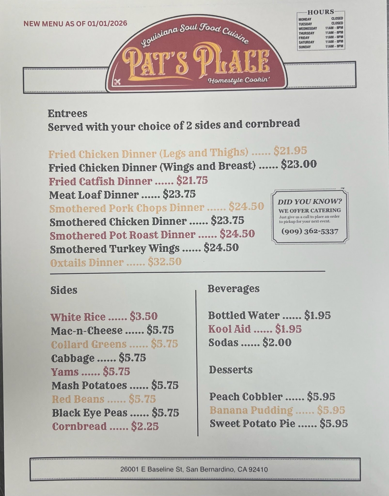 Pat’s Place Full Menu